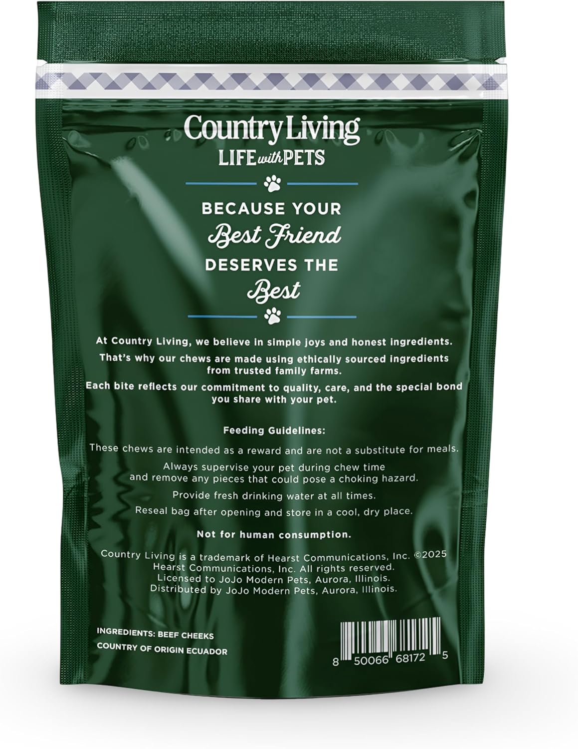 Country Living 4” x 4” Beef Cheek Chip Dog Treats – Chicken Flavor – 5 Count Bag – All-Natural, High-Protein, Long-Lasting Dog Chews