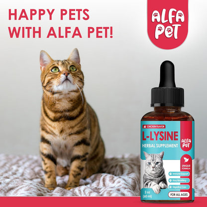 Liquid L Lysine for Cats – Aid for Watery Eyes, Sneezing & Allergy – Supplement with Taurine & Vitamins for All Breeds – Cat Probiotic for Digestion Care – Natural Chicken Flavor – 2 oz + 2 oz Pack