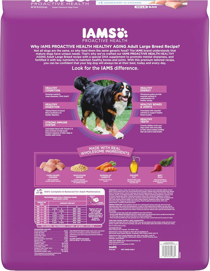IAMS Proactive Health Healthy Aging Large Breed Dog Food for Mature and Senior Dogs with Real Chicken, 30 lb. Bag