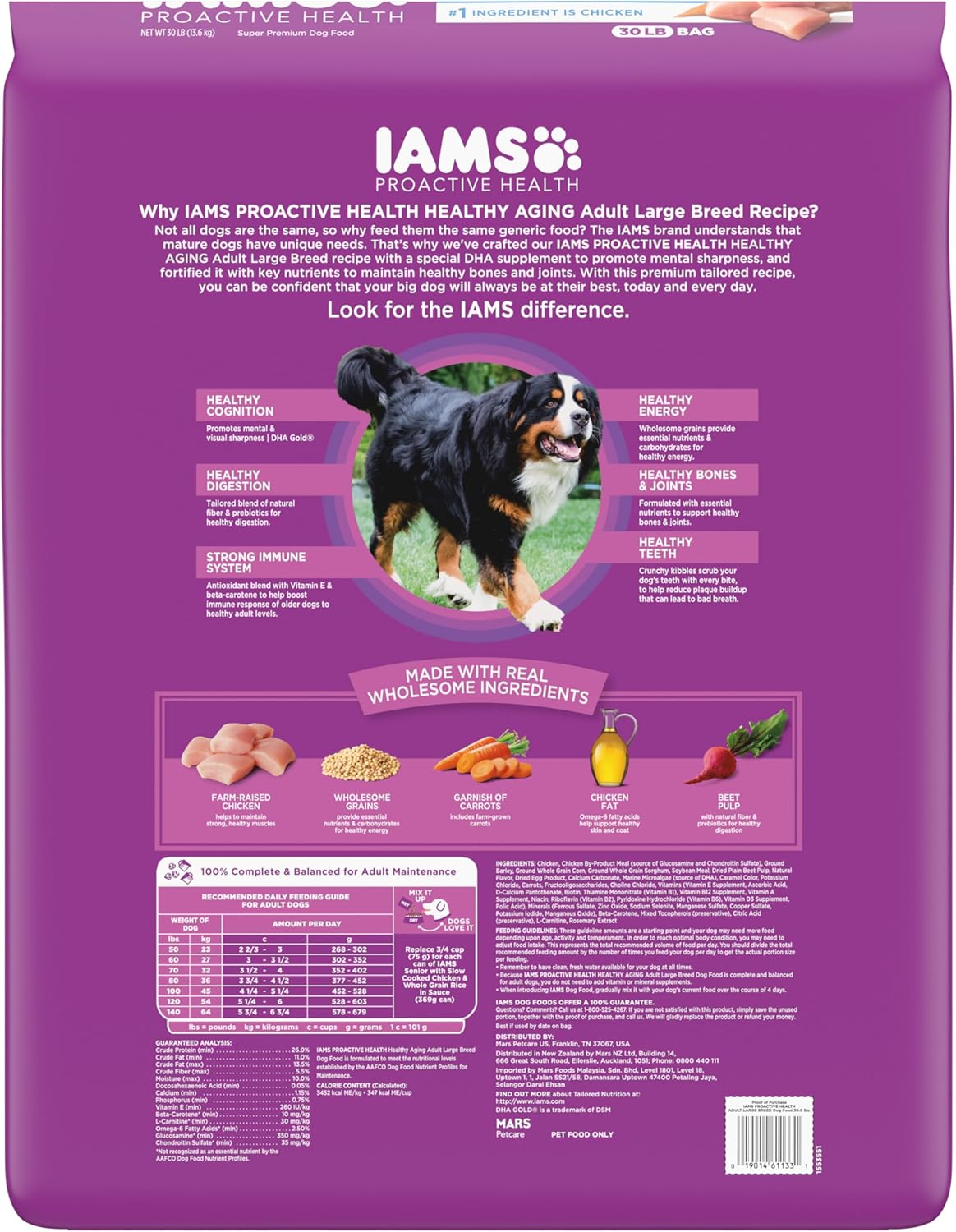 IAMS Proactive Health Healthy Aging Large Breed Dog Food for Mature and Senior Dogs with Real Chicken, 30 lb. Bag