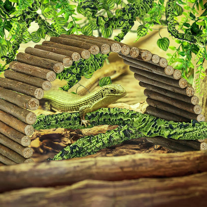 Bearded Dragon Tank Accessories, Terrarium Hanging Plant Vines Artificial Leaves Reptile Hide, Bridge Jungle Climber Reptile Vines for Snakes Bearded Dragon Chameleon Gecko Lizard