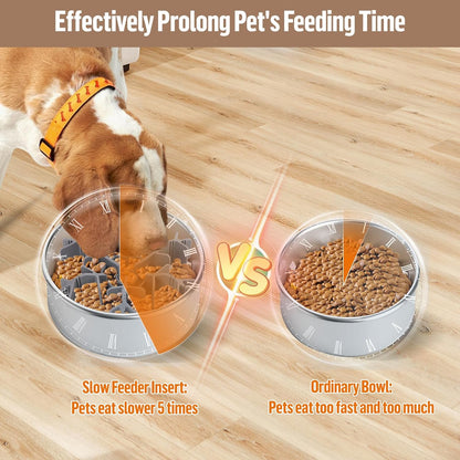 Slow Feeder Insert for Dog Bowl, Cuttable Dog Slow Feeding Insert with 8 Upgraded Large Suction Cups, Adjustable Length 4.7-7, Fits Small Medium Dogs (Grey)
