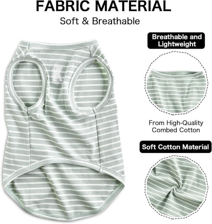 Koneseve Dog Shirt Vest Lightweight Stretchy Dog T-Shirts Soft Cool Shirts Sleeveless Stripe Vests Breathable Clothes for Puppy Kitty Cats Small Medium Large Dogs 2 Pack Pink + Green [ L/Large ]