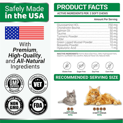 YUMA'S Cat Hip and Joint Health Supplement Chews – Advanced Glucosamine for Cats – MSM, Chondroitin & Omega-3 Salmon Oil – Supports Mobility, Joint Pain Relief, Cat Vitamins for Indoor & Outdoor Cats