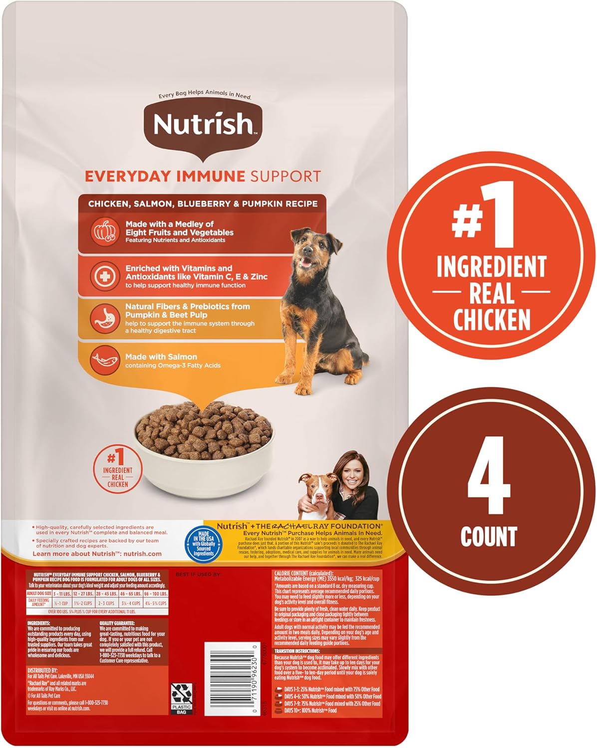 Nutrish Everyday Immune Support Dry Dog Food Chicken, Salmon, Blueberry & Pumpkin Recipe, 5.5 lb. Bag, 4 Count (Rachael Ray)