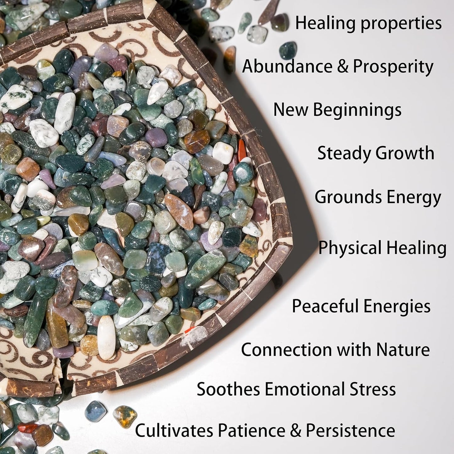 Moss Agate Crystal Chips 2lb (2400+ pcs) – 5-8mm Natural Crystals for Aquarium Gravel, Terrarium Substrate, Succulent Top Dressing, Jewelry Making & Spiritual Gifts – Safe for Fish Tanks