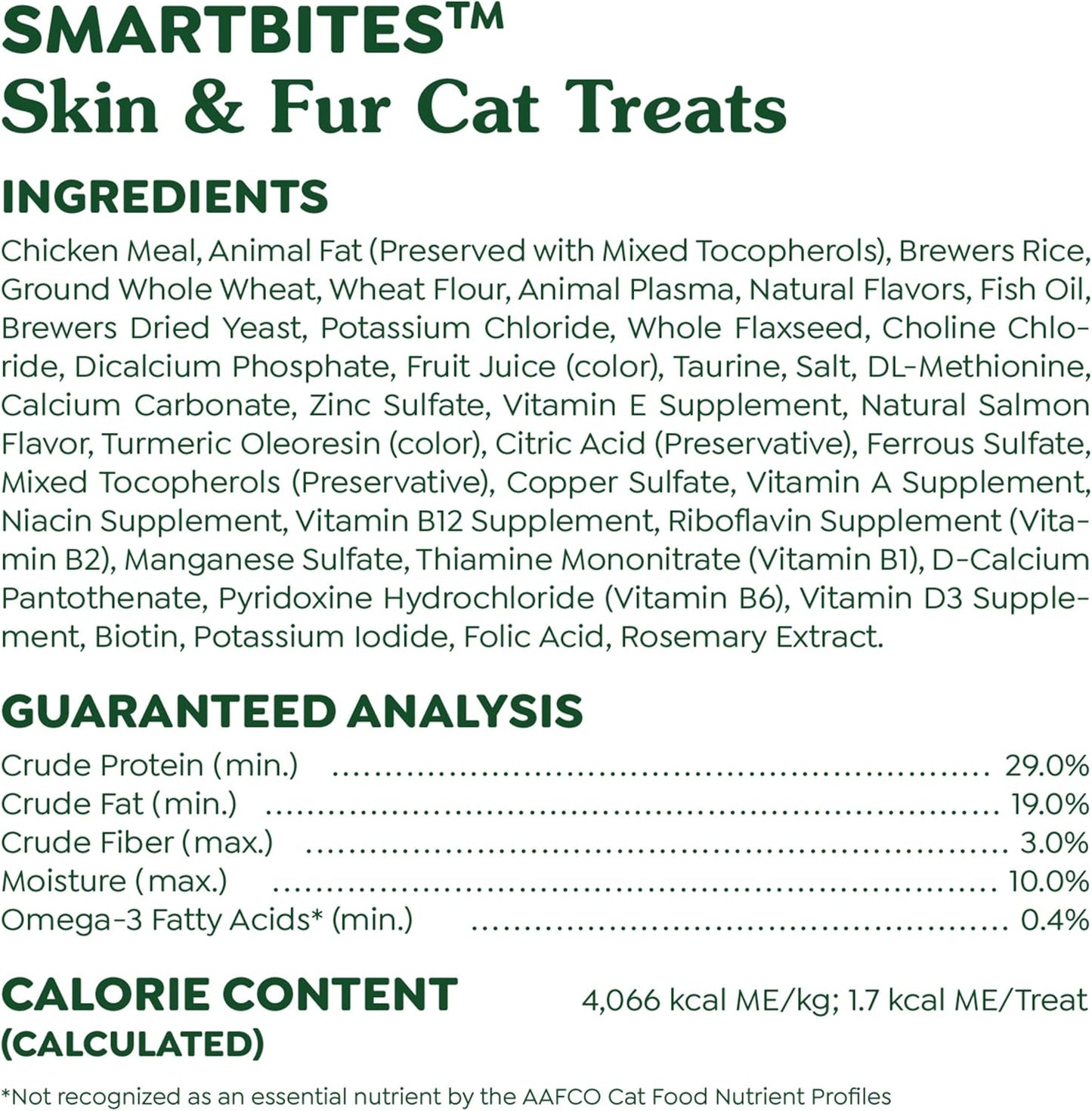 Greenies Feline Smartbites Skin & Fur Health Crunchy and Soft Cat Treats, Salmon Flavor, 16 oz. Tub