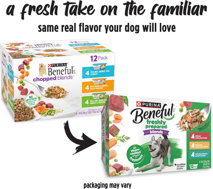Purina Beneful Freshly Prepared Blends Wet Dog Food Variety Pack with Beef, Chicken, or Lamb Dog Food - (Pack of 12) 10 oz. Tubs
