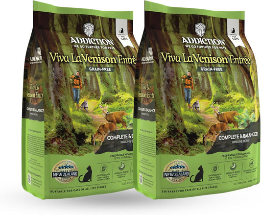 Addiction Viva La Venison Grain-Free Dry Cat Food - with Premium Venison to Support Muscle Development & Maintenance - High-Protein Recipe with Chicken & Low Carb - Made in New Zealand - 4lbs (2-pk)