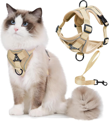 No Pull Dog Harness with Leash Set for Small Sized Dog, Reflective Adjustable No Choke Front Clip Cat Vest Harness with Breathable Mesh, Comfortable Soft Padded Pet Vest, Brown S