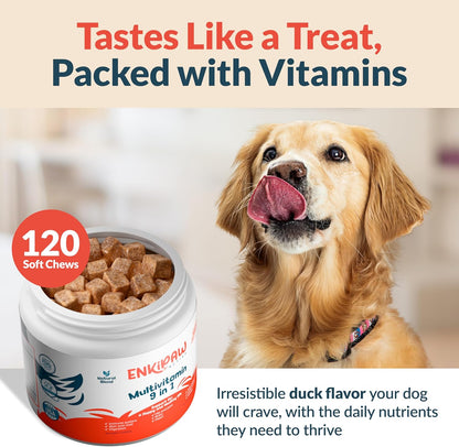 9-in-1 Senior Dog Supplement Multivitamin - Soft Dog Chews Treats for Joints, Energy, Digestion, Immunity | Probiotics, Colostrum, Omegas, Taurine – Duck Flavor - 120 Chewables