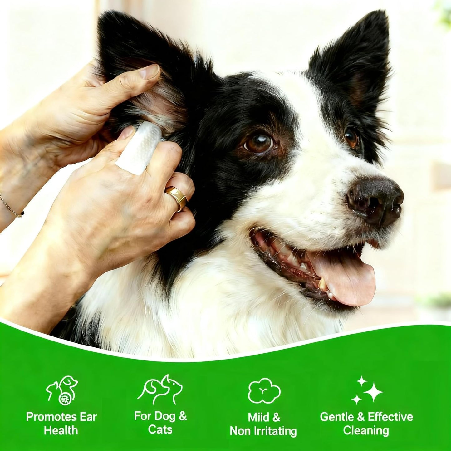 60 Pcs Dog Ear Cleaner Wipes, Dog Teeth Cleaning Wipes for Dogs & Cats, For Cleaning, Soothing, Deodorizing Itchy Ears, Remove Bad Breath & Plaque & Tartar, Pet Health Supplies for Small Animal