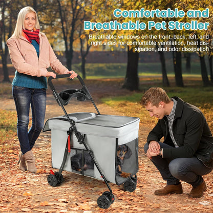 Dog Stroller with 360-Degree Wheels, Foldable Pet Cart for Small/Medium Dogs, 5 Ventilation Windows, Removable Tray, Outdoor Travel Pet Carrier