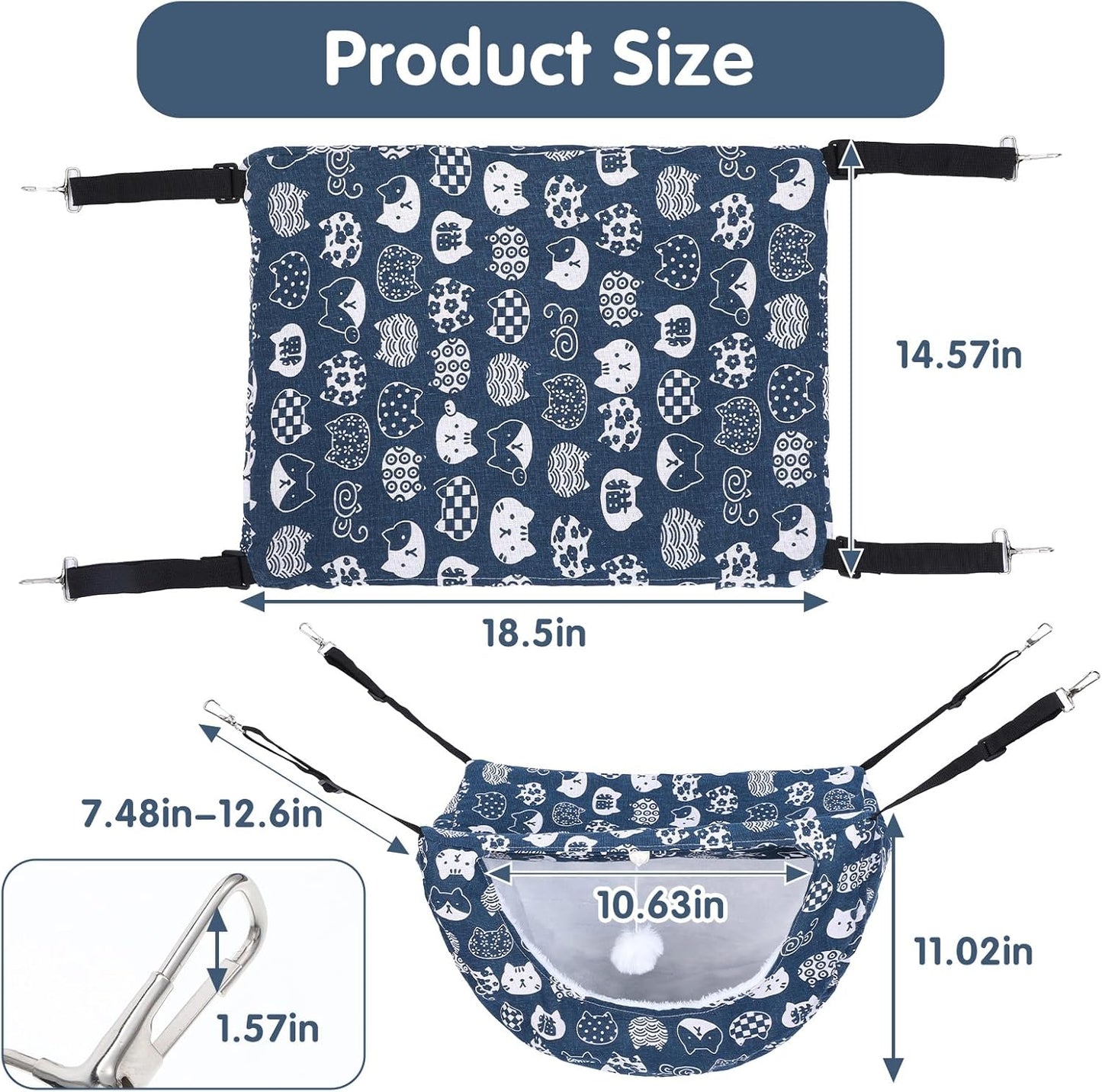 2 Pcs Cat Cage Hammock with Ball, Double Layer Soft Hanging Pet Bed for Indoor Cats, Kittens, Ferrets, Hamsters, Rabbits and Small Animals, 2 Styles