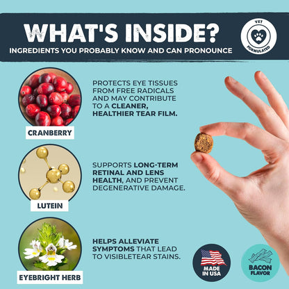 Mighty Paw Waggables Eyes (Made in USA) | Tear Stain Chews for Dogs. Vision and Tear Stain Support Supplements for Dogs. Lutein Supplement. Lubricates Eyes, Immune Support (120 Ct)