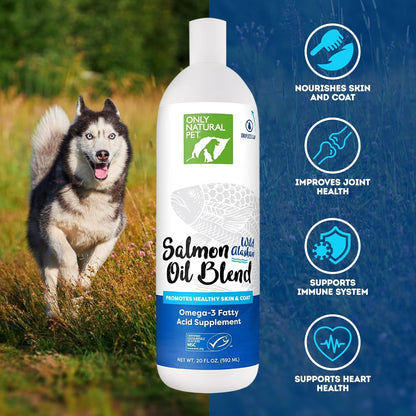 Only Natural Pet Wild Alaskan Salmon Oil for Dogs & Cats - Omega 3 & 6 Supplement for Pets - EPA & DHA Fish Oils, All Natural Joint Support, Promote Healthy Skin, Coat & Heart - 20 Fl Oz (Pack of 2)