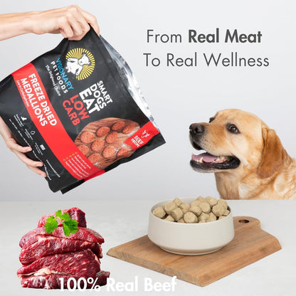 Visionary Pet Foods Low Carb Keto Natural Dry Dog Food Bundle Less Than 1g Net Carbs Freeze Dried Raw Real Beef and Chicken, Diabetic Friendly Made and Sourced in USA 25oz