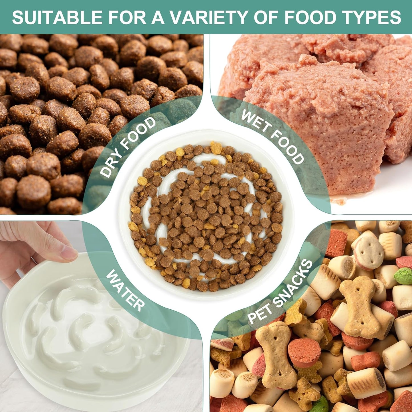 Slow Feeder Dog Bowls, Ceramic Slower Food Feeding Bowl for Small and Medium Dogs, Prevents Fast Eating and Black Chin, Beige, 1 Pc