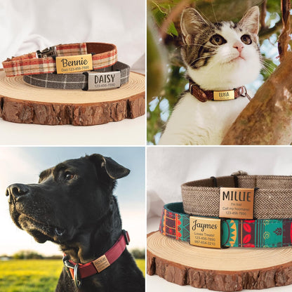 Anavia Slide On Silent Pet ID Tags, S/M/L/XL Personalized Stainless Steel Cat Dog Tag with Elastic Fabric Band, Engraved Nameplate Quiet Chew-Proof Pet Collar Tag (Gold, Large)