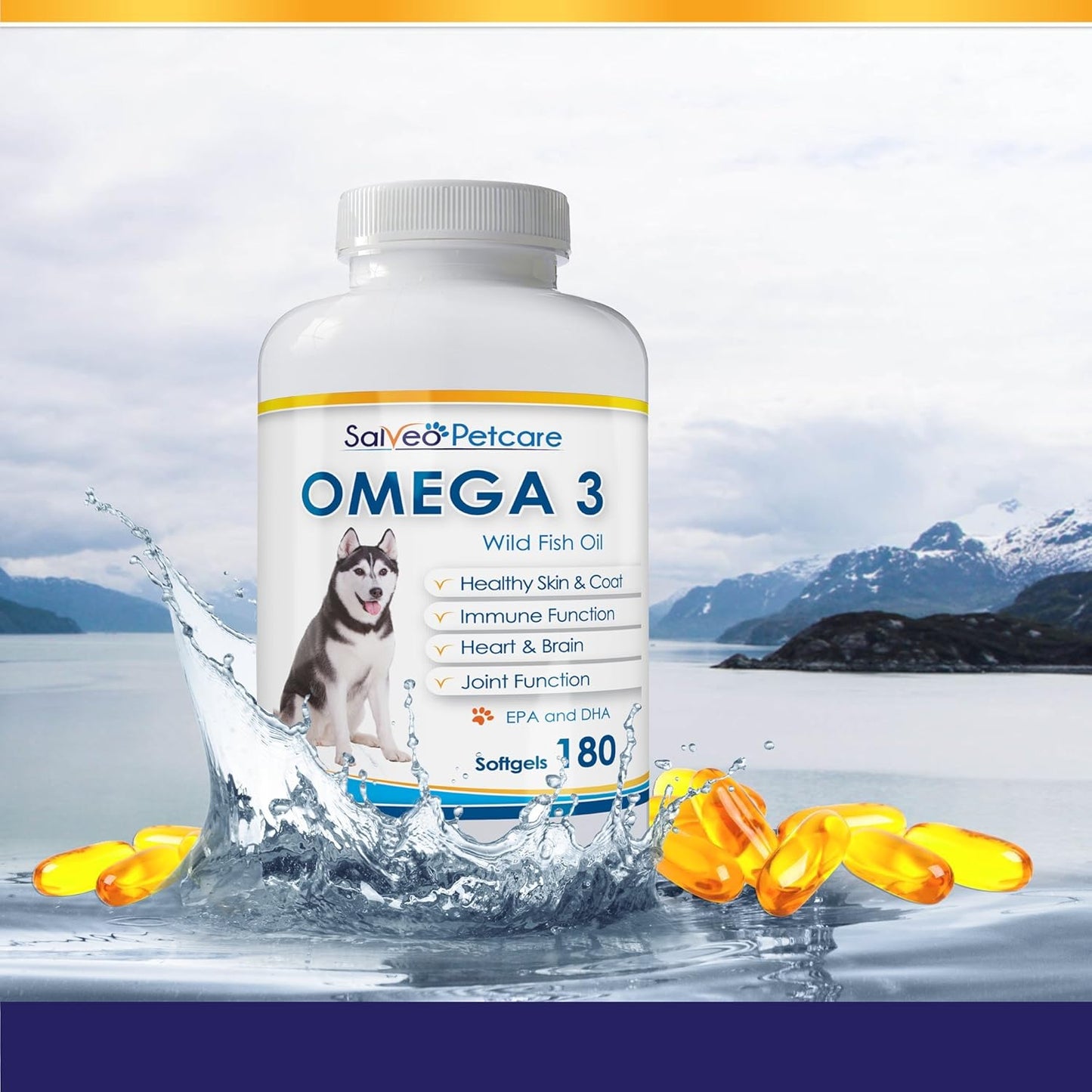 Omega 3 Fish Oil for Dogs - Natural Pet Supplement for Shiny Coat - Wild Caught More EPA & DHA Than Salmon Oil - 180 Capsules No Fishy Smell or Mess - Ideal for Medium Large Dogs