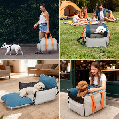 Ownpets Dog Car Seat for Small/Medium Dogs - Waterproof& Scratch-Resistant Dog Bed Car Seat, with Clip-On Safety Leash and Memory Foam Elevated Cushion,Up to 30lbs