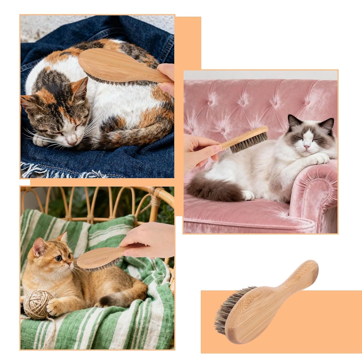 Soft Bristle Dog Cat Brush for Shedding, Boar Bristle Pet Grooming Brush with Wood Handle Gentle Massage Tool for Short Long Haired Dogs Cats Kittens Grooming Supplies