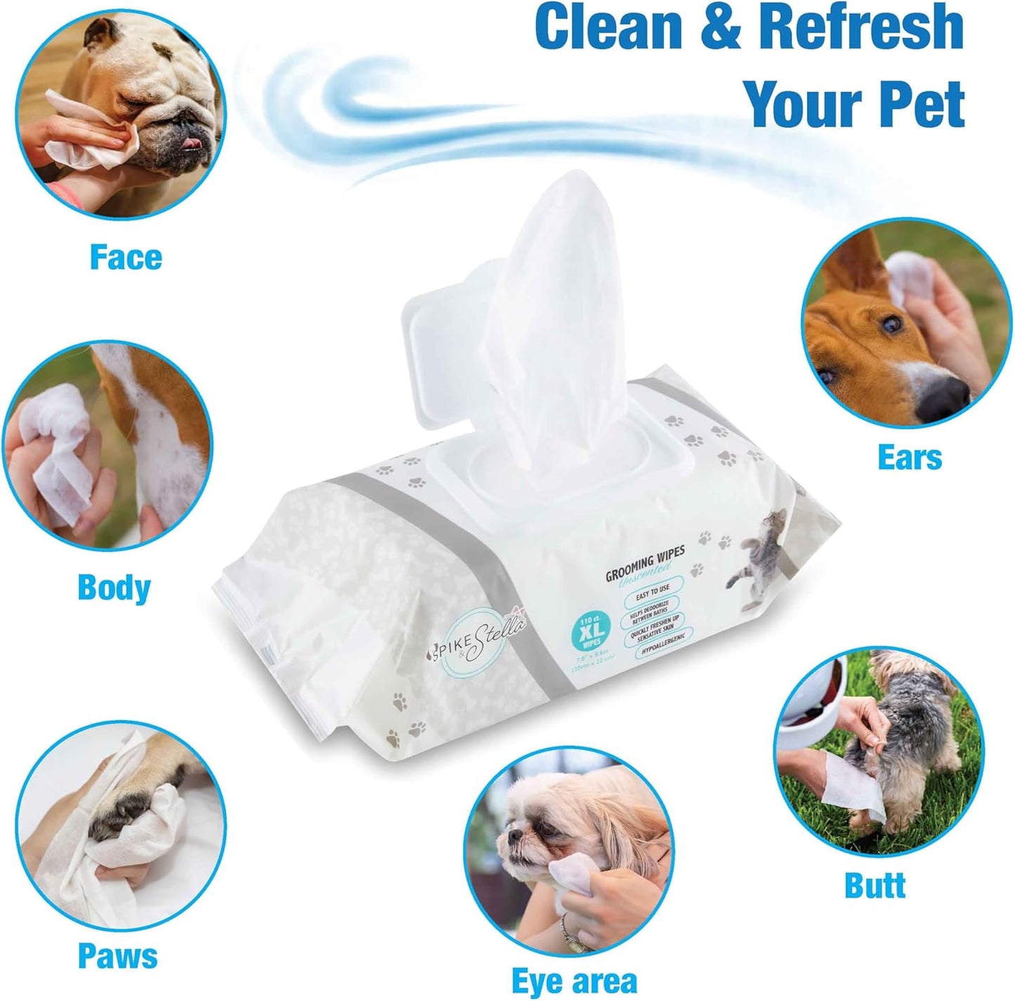 110 Pack Pet Grooming Wipes - Large & Extra-Large Sizes - Lavender, Aloe, & Unscented Variations - Hypoallergenic & Extra Durable - Perfect for Dogs & Cats, 8.6"x7.8"