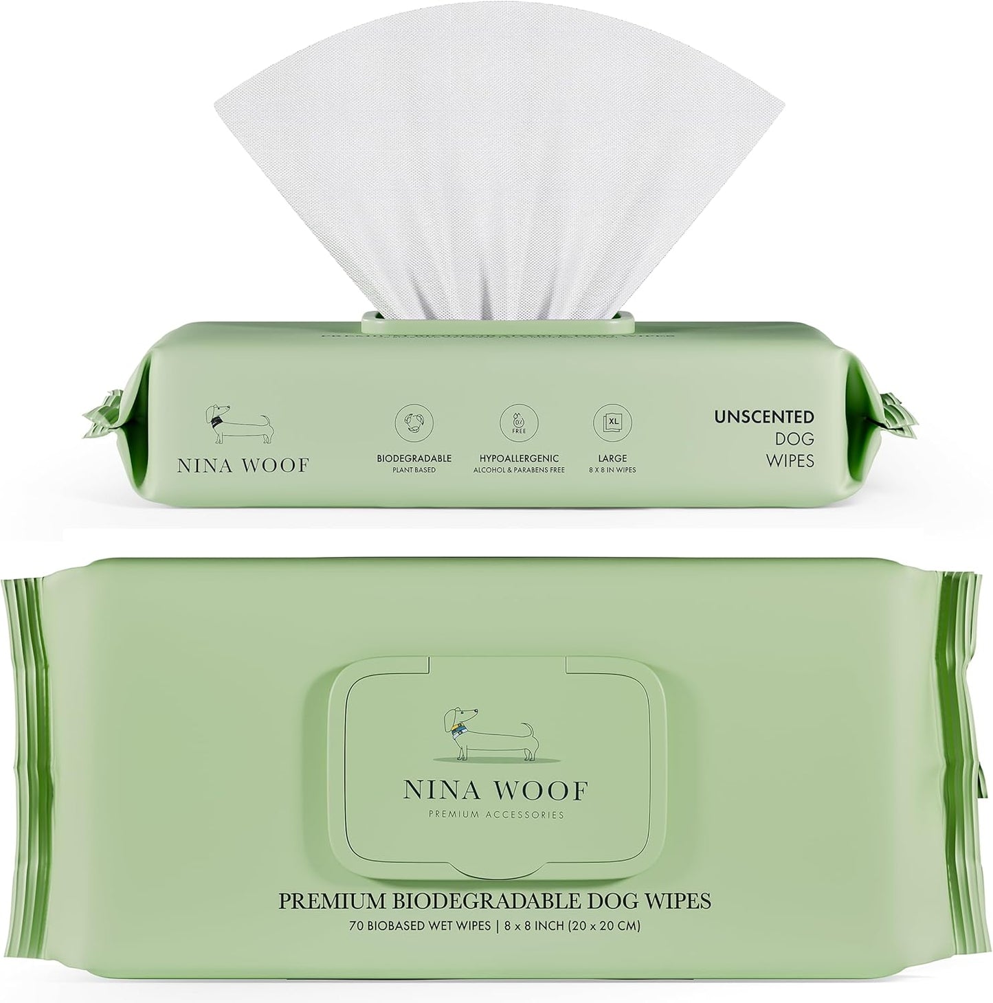 Nina Woof Pet Care Bundle: 70 Biodegradable Dog Wipes & Vegan Paw & Nose Balm - Aloe Vera, Shea Butter, Natural Grooming for Paws, Face & Body