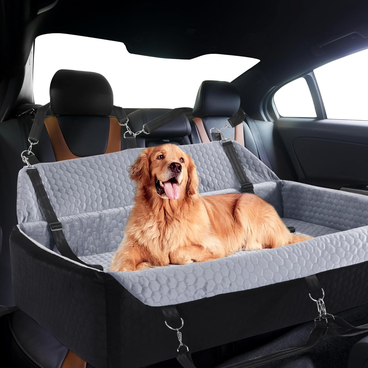 HOMBYS 42" L Dog Car Seat for Large and Medium, 4.2" Thick Dog Car Booster Seat, Back Seat Extender with 6 Straps, Pet Sofa Bed Cushion, Detachable & Machine Washable