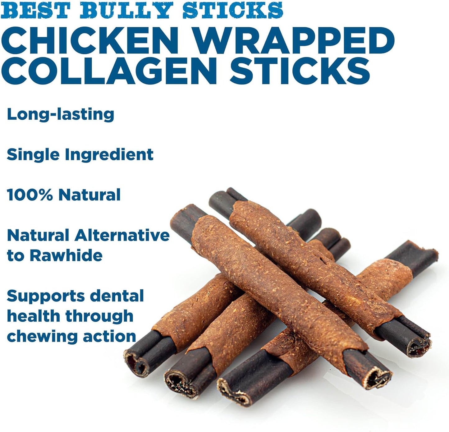 Best Bully Sticks Chicken Wrapped Beef Collagen Sticks - 6 Inch 5 Count (Pack of 1) - Natural, USA Baked and Packed, Easily Digestible, Limited Ingredient, Rawhide Alternative