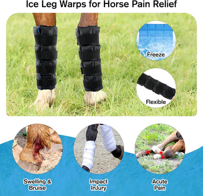 Horse Leg Wraps Set of 2, Horse Ice Leg Boots Perfect for Equestrian Training& Daily Use, Comfortable and Premium Support for Injury Recovery to Fit for All Horses(Black & Blue, 2Pack)