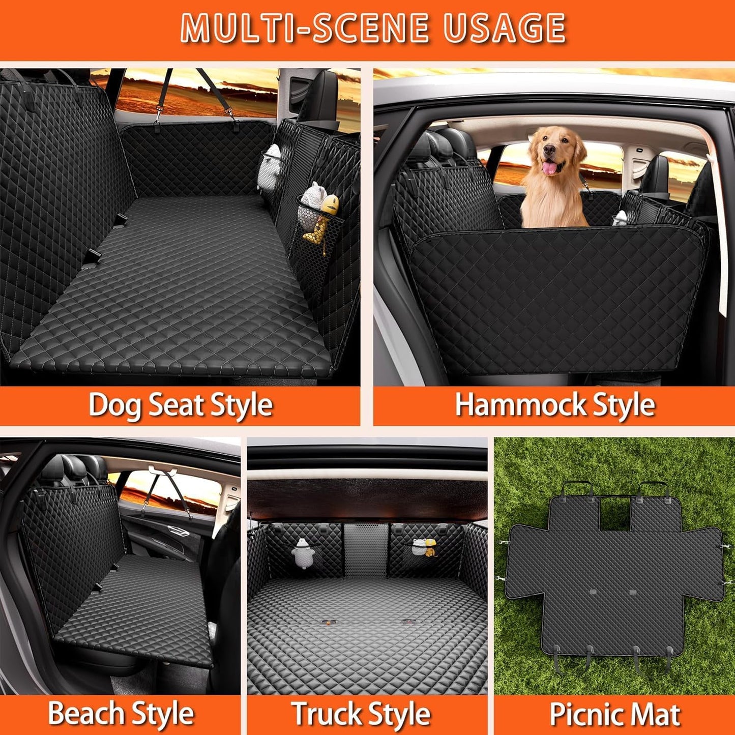 Back Seat Extender for Dogs - Large Space, Waterproof Dog Car Seat Cover for Back Seat with Hard Bottom Holds 420lbs, Upgraded Material Waterproof Pet Car Bed Dog Hammock for Car, SUV,Truck
