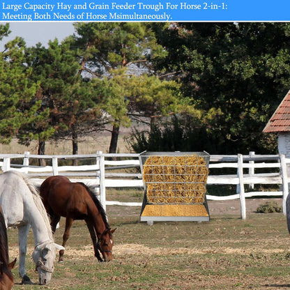 Heavy-Duty Hay Feeder,Combo Goat Horse Feeder for Hay and Grain,Galvanized Metal Wall Mounted Livestock Feeder with Adjustable Distance ﻿for Deer,Seep,Pony and Miniature Horses