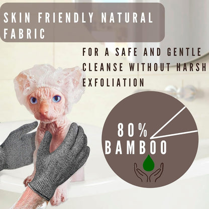 Probiotic Shampoo & Exfoliating Gloves for Sphynx Cats – Gentle Skin Care Set for Hairless Cats – Charcoal Bamboo Bath Gloves & Natural Probiotic Shampoo (4.22 fl oz)