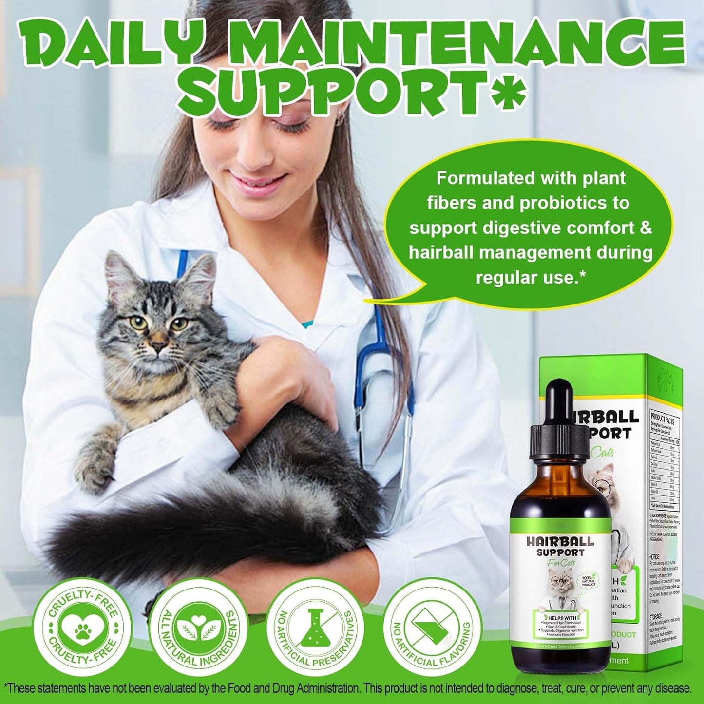 Hairball Treatment for Cats, Cat Hairball Remedy, Hairballs Drops Promotes Natural Passage of Hairballs, Supports Skin & Coat, Digestion, Immune - Chicken Flavor, 60ML
