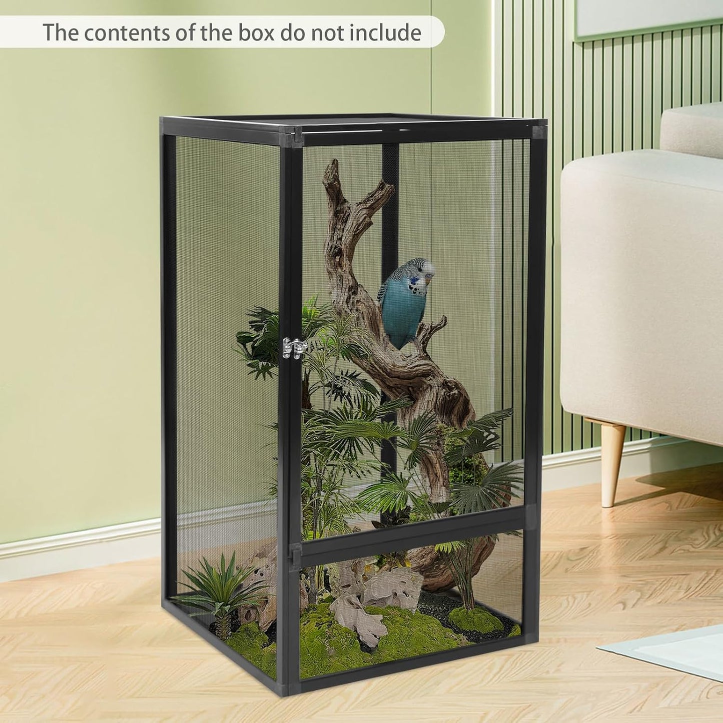 45 Gallon Reptile Terrarium Enclosure - 18"x18"x32" Habitat Pet Feeding Net Box with Escape-Proof Lock, 360°Panoramic, Top Ventilation for Chameleon/Lizard/Gecko/Snake/Spider