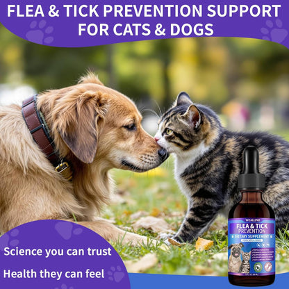 Flea and Tick Support for Dogs and Cats Natural Flea Treatment Drops with Multivitamin for Pets Oral Flea & Tick Prevention for Dogs and Cats Flea Herbal Drops for All Breeds and Ages