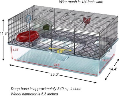 Ferplast Favola Hamster Cage Includes Free Water Bottle, Exercise Wheel, Food Dish & Hamster Hide-Out Large Hamster Cage Measures 23.6L x 14.4W x 11.8H-Inches