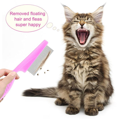 5 Pack Flea Lice Comb,Stainless Steel Dog Cat Grooming Combs With Rounded Teeth,Double-Sided Tear Stain Remover,Dematting Comb For Dogs Cats Ideal For All Types Of Small, Medium, Large Pets (Pink)