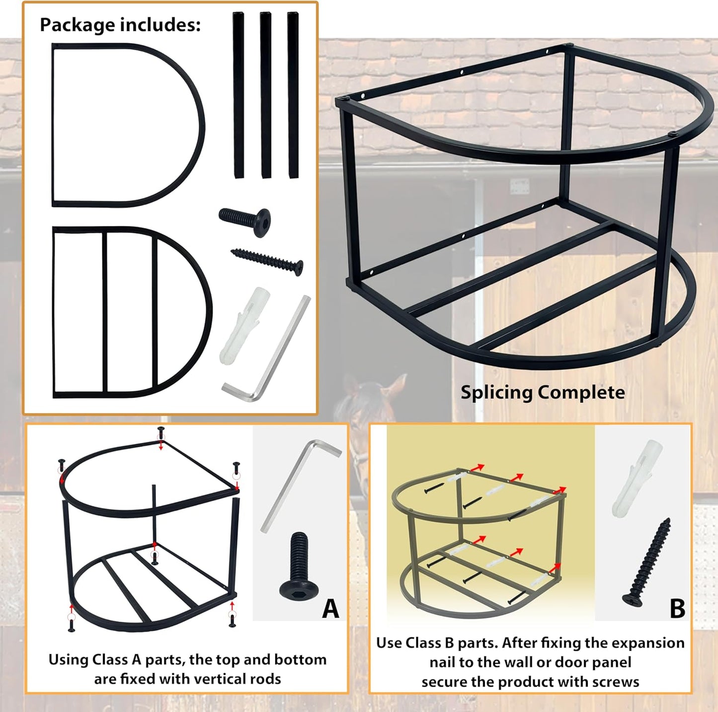 2 Pcs Horse Feed Pail Wall Mount,Heavy Duty Metal Wall Mount Water Bucket Holder for Horses Feed,Barn,Farmhouse Supplies(5 Gallon,Black)