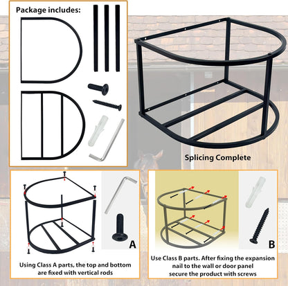 2 Pcs Horse Feed Pail Wall Mount,Heavy Duty Metal Wall Mount Water Bucket Holder for Horses Feed,Barn,Farmhouse Supplies(5 Gallon,Black)