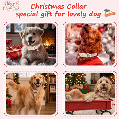 Medium Christmas Dog Collars, Adjustable Pink Dog Collars with Funny Snowman Pattern, Cute Dogs Christmas Collar Winter Puppy Holiday Collar for Girl Boy Dogs-M