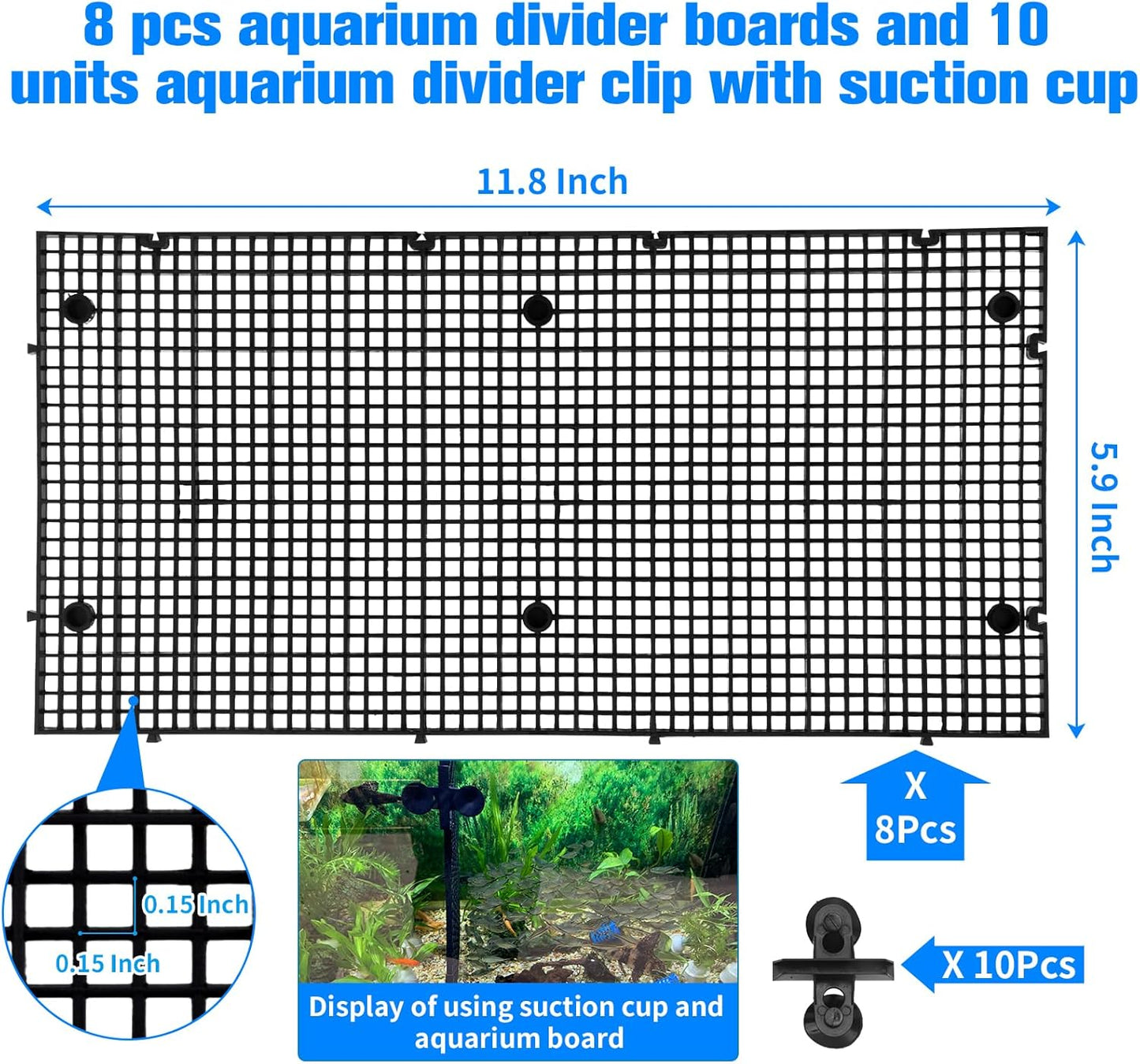 8pcs Fish Tank Divider with 10 pcs Suction Cups DIY Adjustable Aquarium Divider Filter Bottom Fish Tank Isolation Board Egg Crate