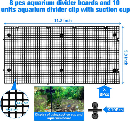 8pcs Fish Tank Divider with 10 pcs Suction Cups DIY Adjustable Aquarium Divider Filter Bottom Fish Tank Isolation Board Egg Crate