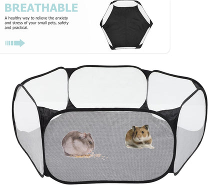 Foldable Hexagonal Pet Playpen Wear-Resistant Polyester Mesh Indoor Small Animals Exercise Fence for Puppies Cats Rabbits and Small Dogs