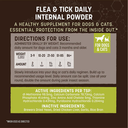 Earth Animal Apothecary Natural Flea & Tick - Daily Internal Powder Supplement for Dogs & Cats - 1 lb