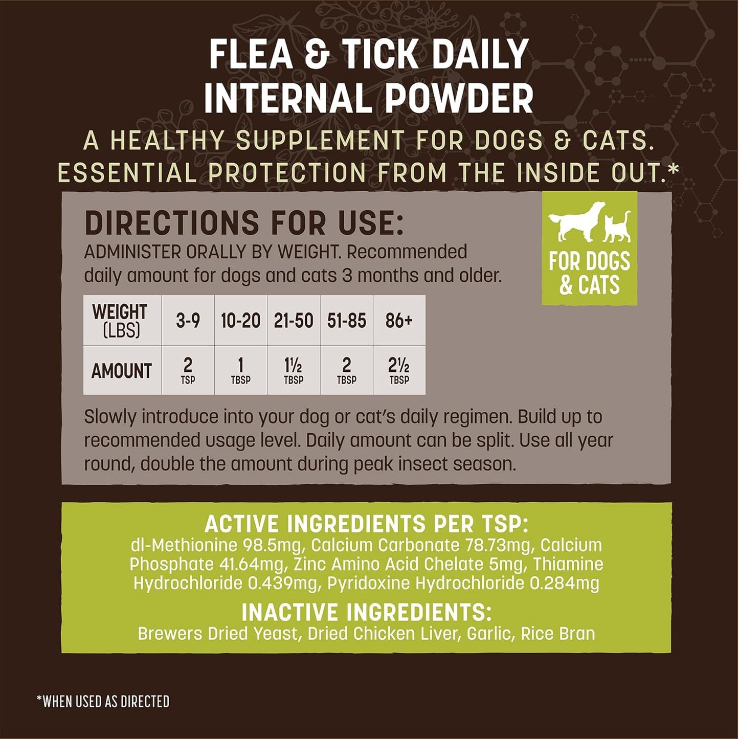 Earth Animal Apothecary Natural Flea & Tick - Daily Internal Powder Supplement for Dogs & Cats - 1 lb