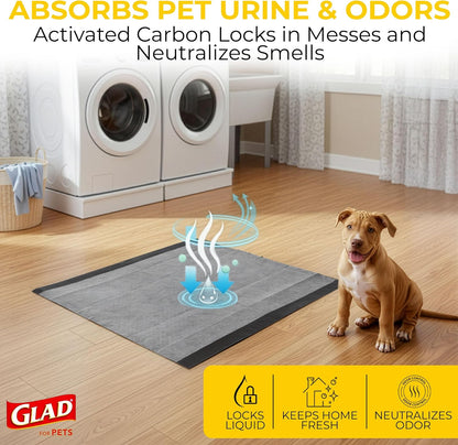 Glad for Pets Black Charcoal Puppy Pads - Super Absorbent Disposable Dog Pee Pads, Potty Training Pads, and Pet Supplies - Dog Pee Pads for Crate Training and Indoor Use 23" x 23" - 50 Count