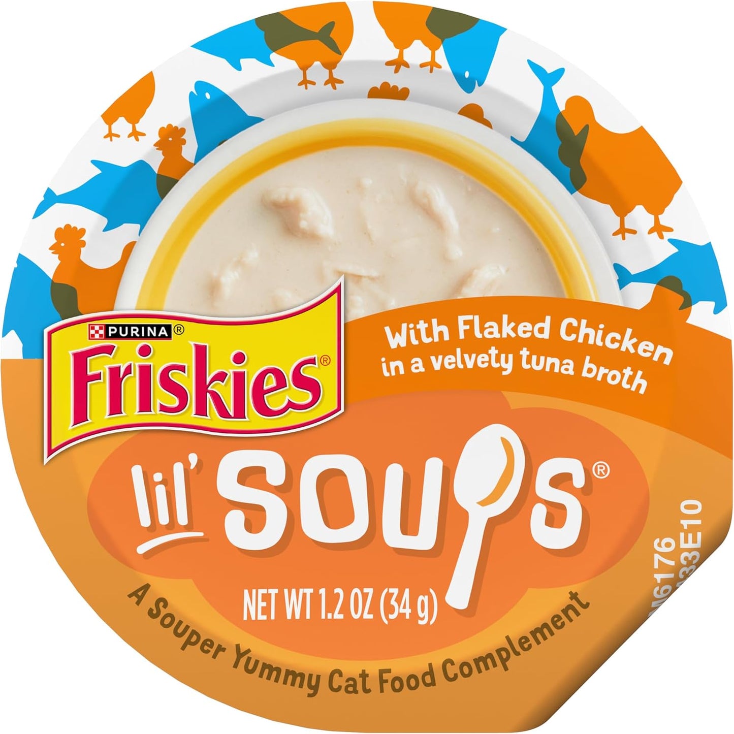 Purina Friskies Natural, Grain Free Wet Cat Food Lickable Cat Treats, Lil' Soups Flaked Chicken - (Pack of 8) 1.2 oz. Tubs