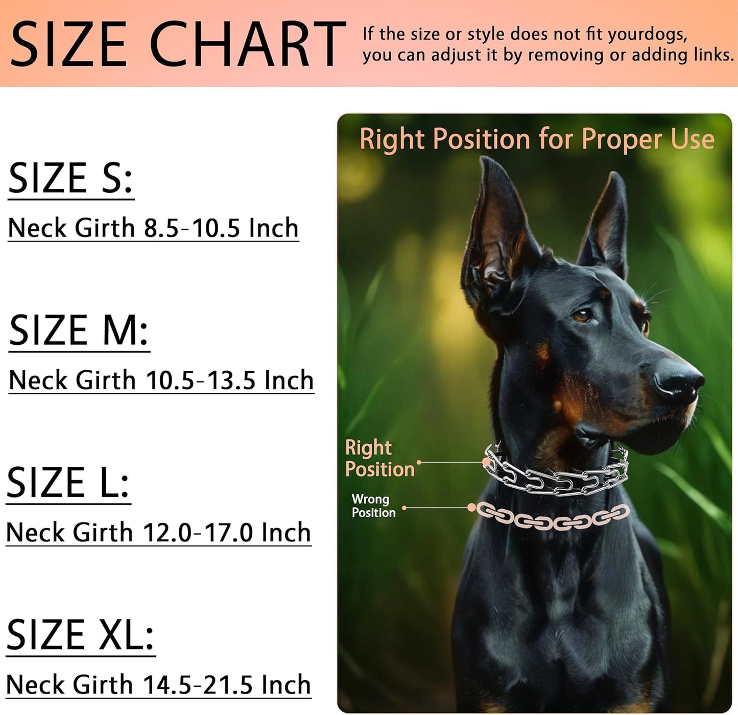 Stainless Steel Dog Training Collar, Quick Release Buckle, Adjustable Collar for Large Medium Small Dogs (Silver, XL Neck Girth 14.5"-21.5")